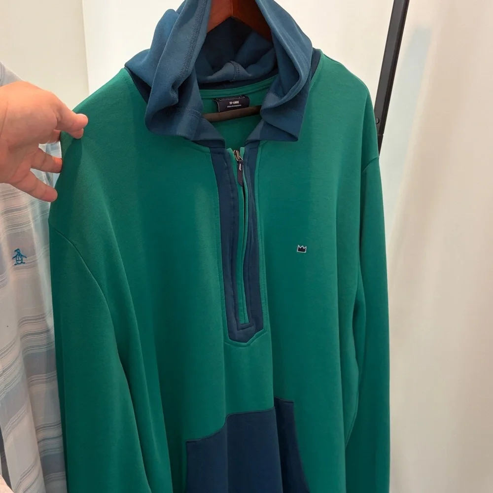 crown & ivy Teal and Navy Zip-Up Hooded Sweater